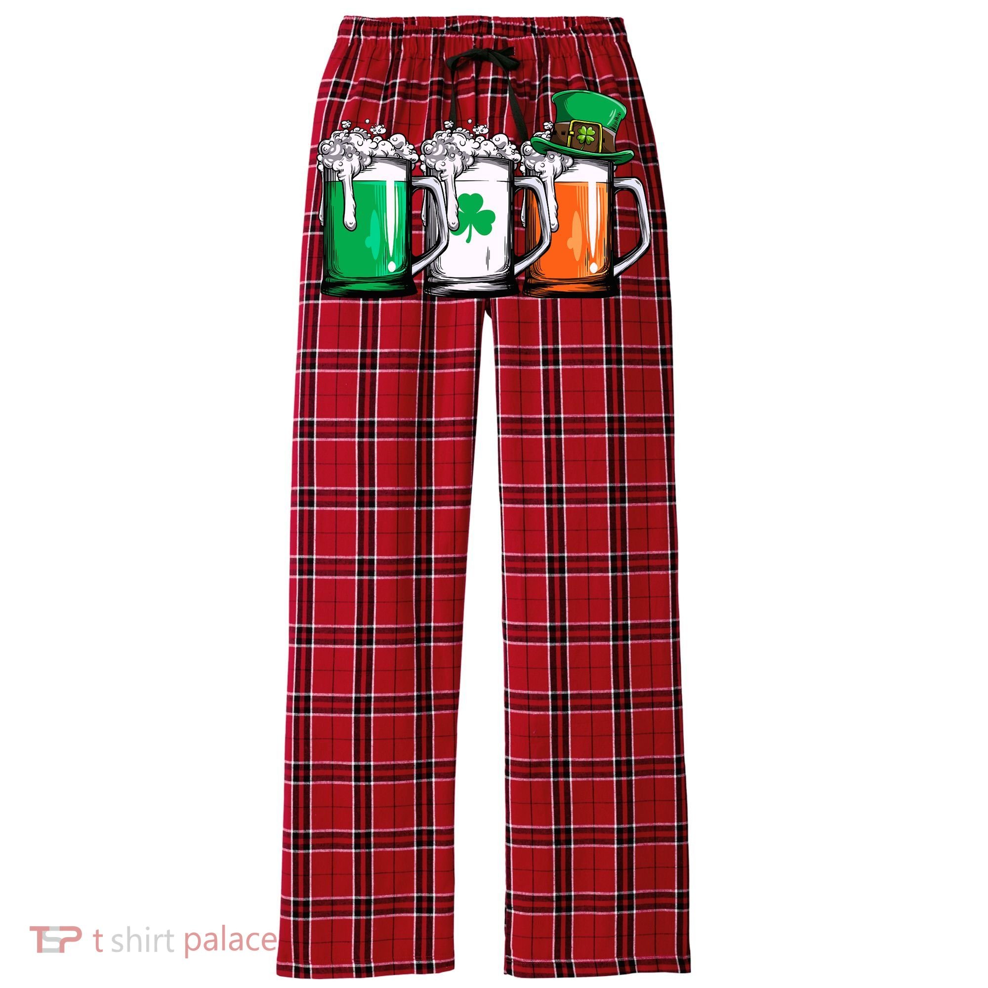 Irish Beer Ireland Flag St Patricks Day Leprechaun Women's Flannel Plaid Pajama Pants