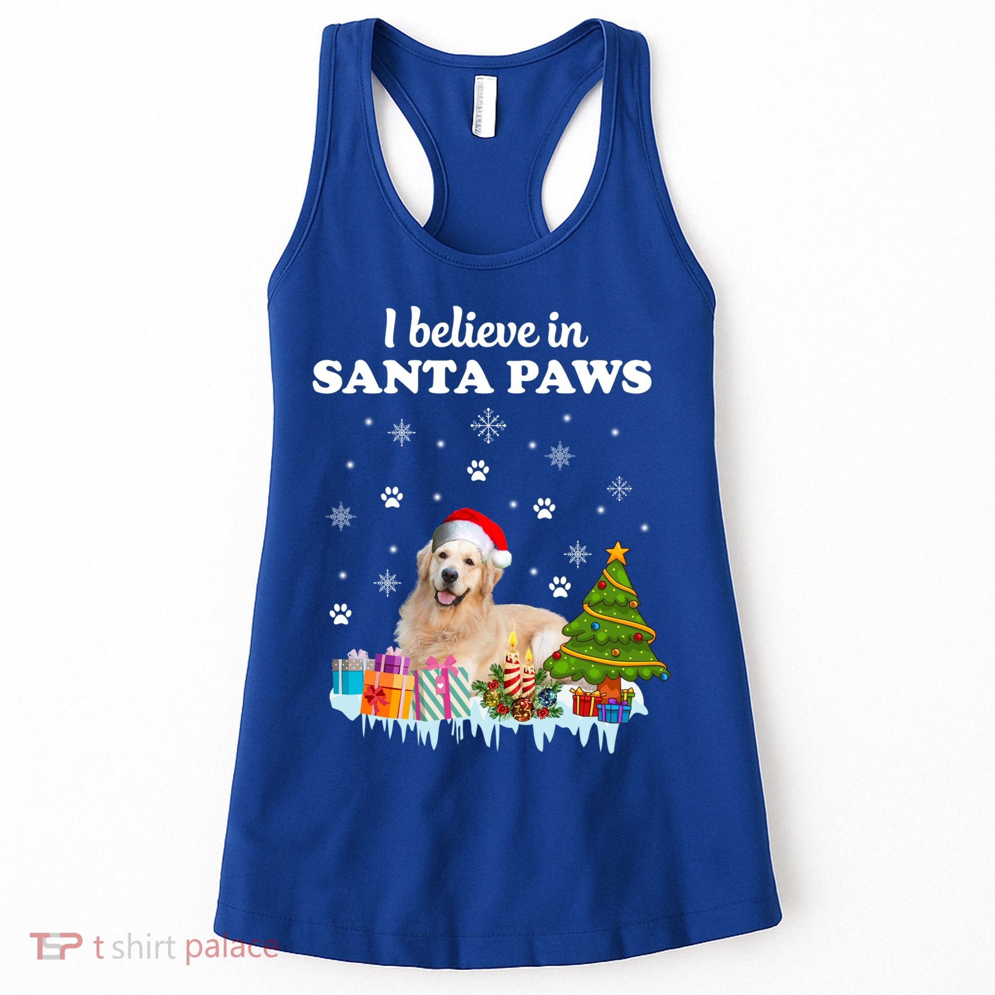 I Believe In Santa Paw Funny Golden Retriever Cute Christmas Gift Women's Tank Top