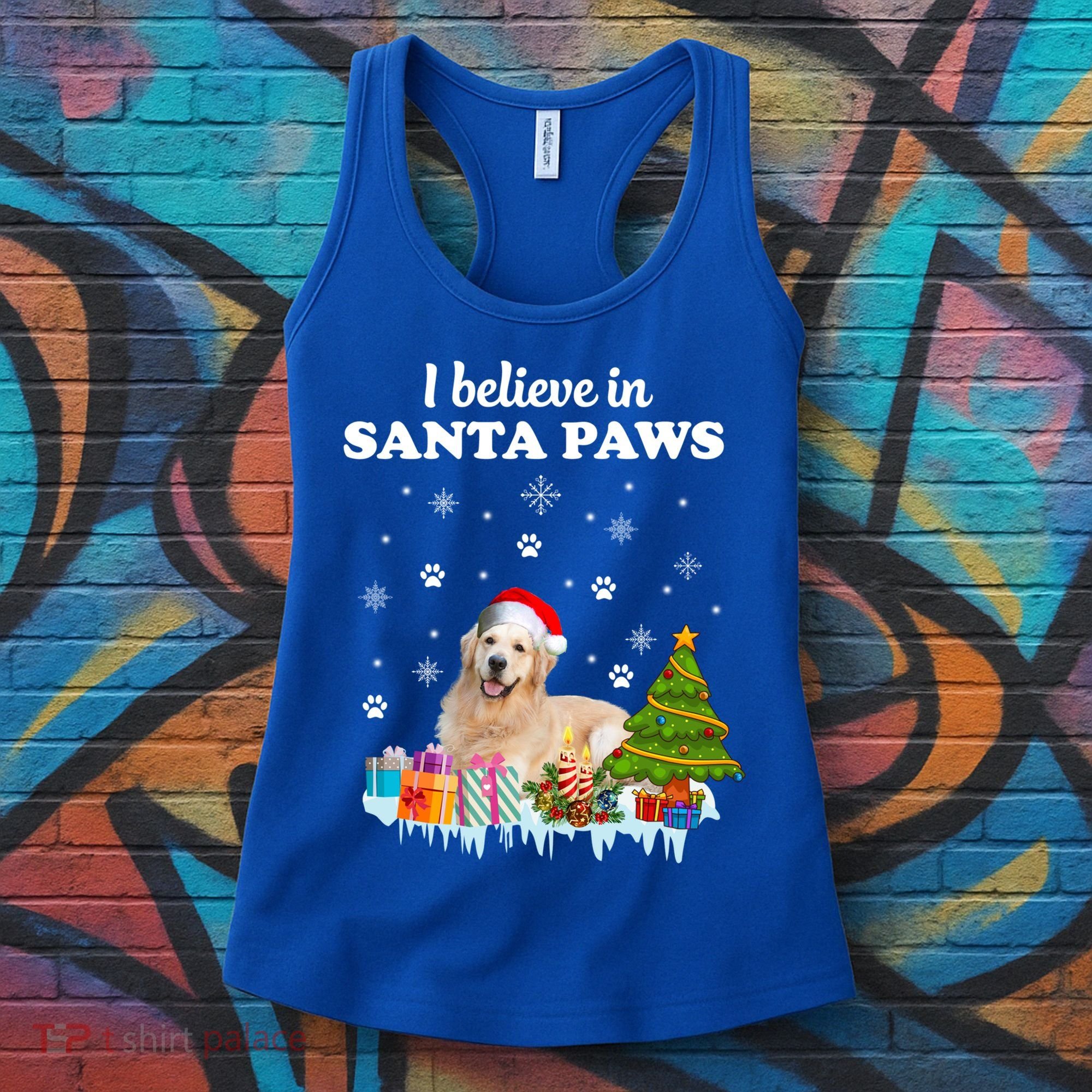 I Believe In Santa Paw Funny Golden Retriever Cute Christmas Gift Women's Tank Top