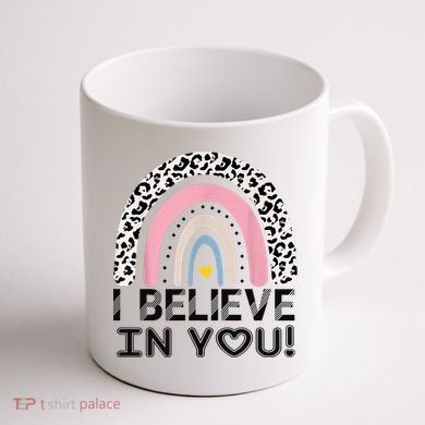 I Believe In You Cheetah Rainbow Cute Gift Coffee Mug back