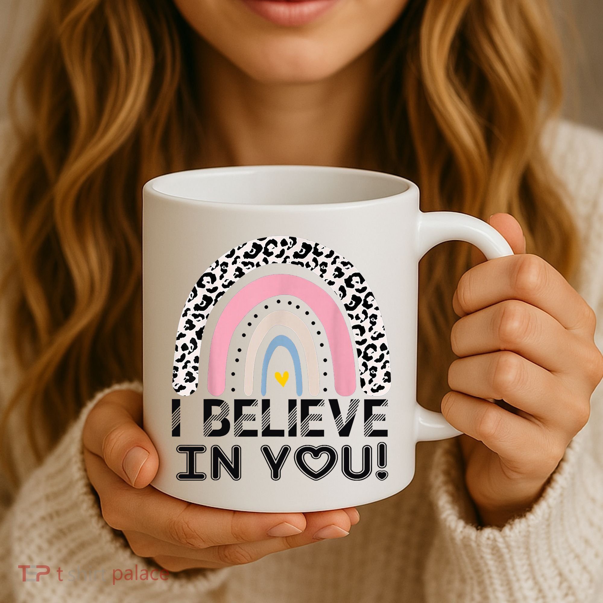 I Believe In You Cheetah Rainbow Cute Gift Coffee Mug