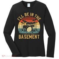 I'll Be In The Basement Drumming for Funny Drummer Women's Long Sleeve Shirt thumb 0