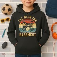 I'll Be In The Basement Drumming for Funny Drummer Kids Hoodie thumb 2
