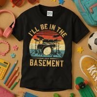 I'll Be In The Basement Drumming for Funny Drummer Kids T-Shirt thumb 3