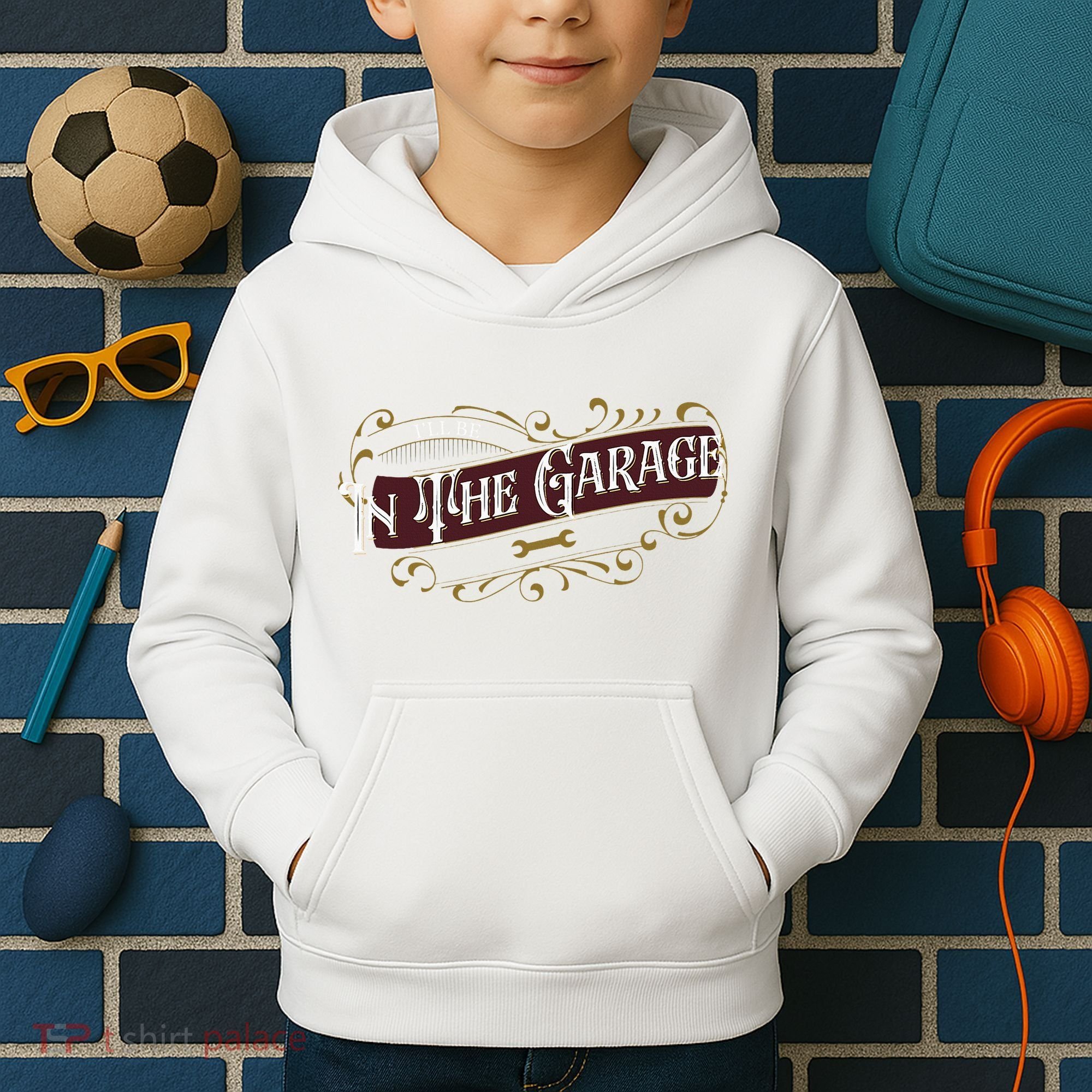 ILl Be In The Garage Kids Hoodie