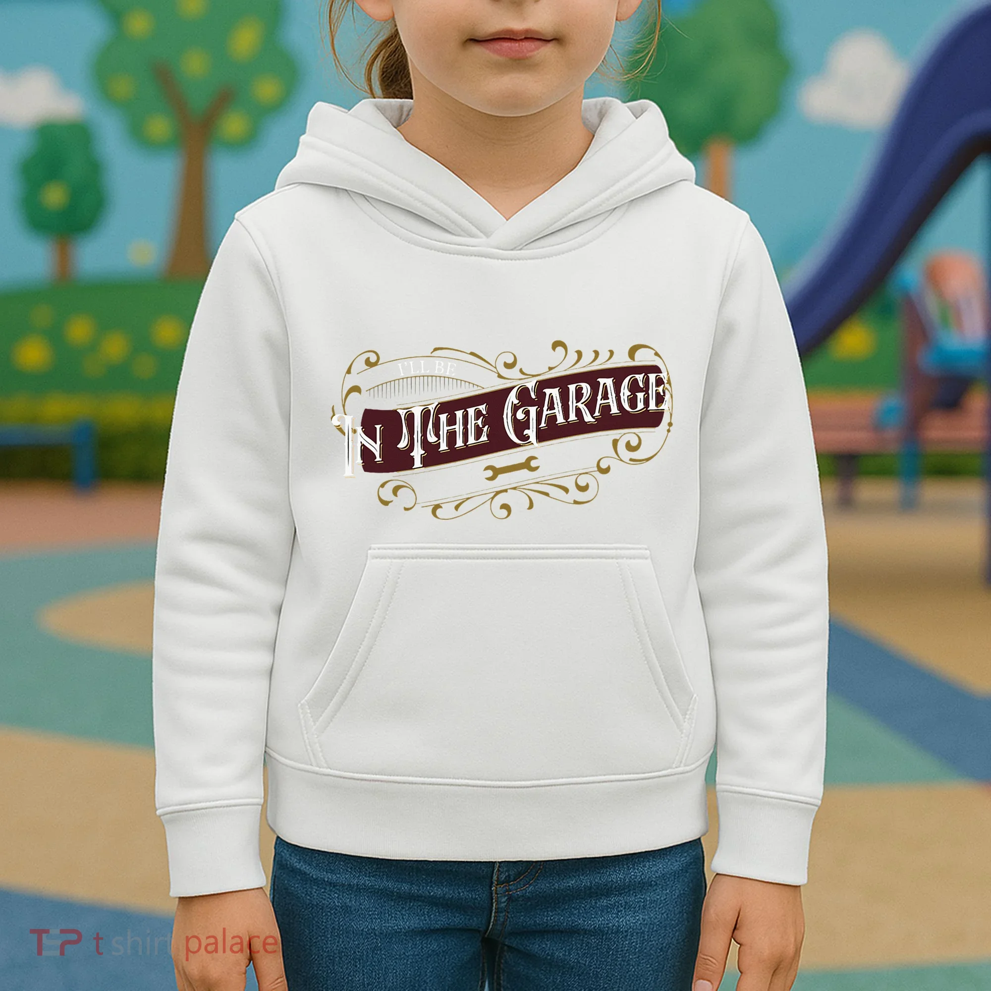 ILl Be In The Garage Kids Hoodie