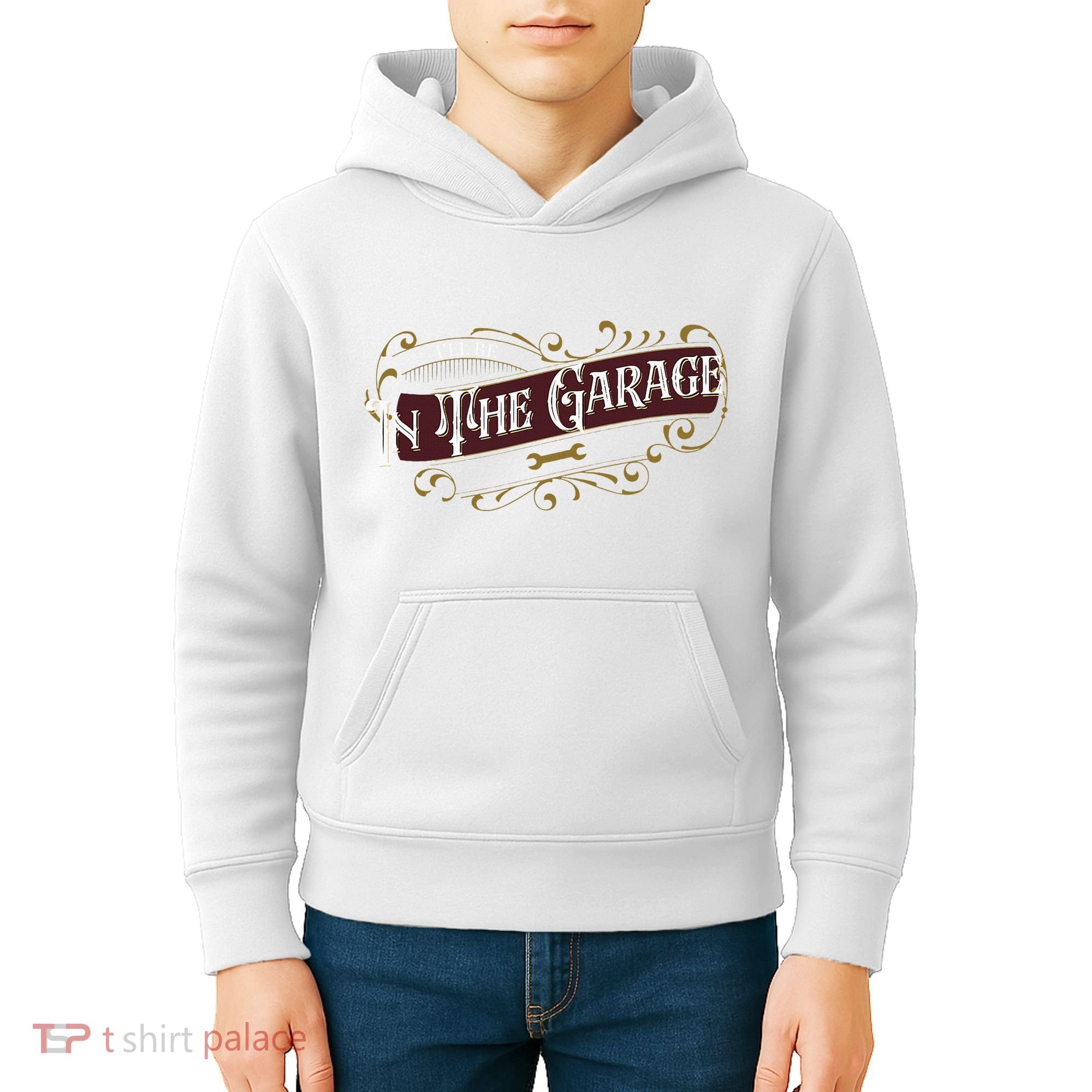 ILl Be In The Garage Kids Hoodie