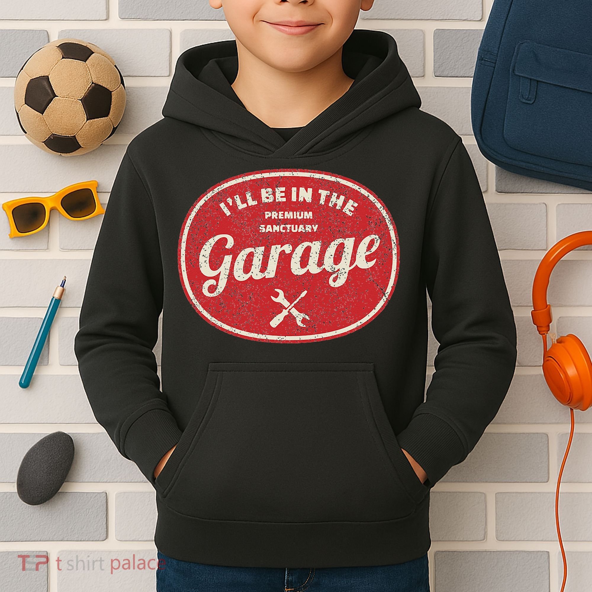 Ill Be In The Garage Kids Hoodie