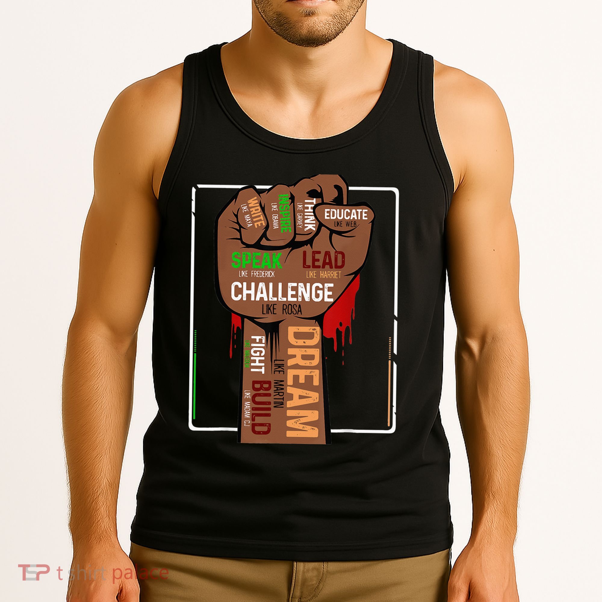 Inspiring Black Leaders Power Fist Hand BHM Tank Top
