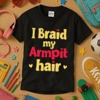 I Braid My Armpit Hair Funny Sarcastic Quote Kids T-Shirt thumb 3