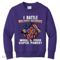 I Batte Multiple Sclerosis What's Your Super Power Superhero Kids Sweatshirt thumb 0