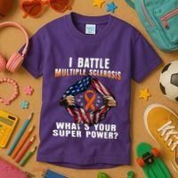 I Batte Multiple Sclerosis What's Your Super Power Superhero Kids T-Shirt thumb 3