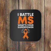 I Battle Ms WhatS Your Superpower Awareness Ribbon Coaster thumb 0