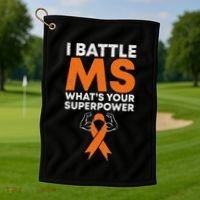 I Battle Ms WhatS Your Superpower Awareness Ribbon Golf Towel thumb 1
