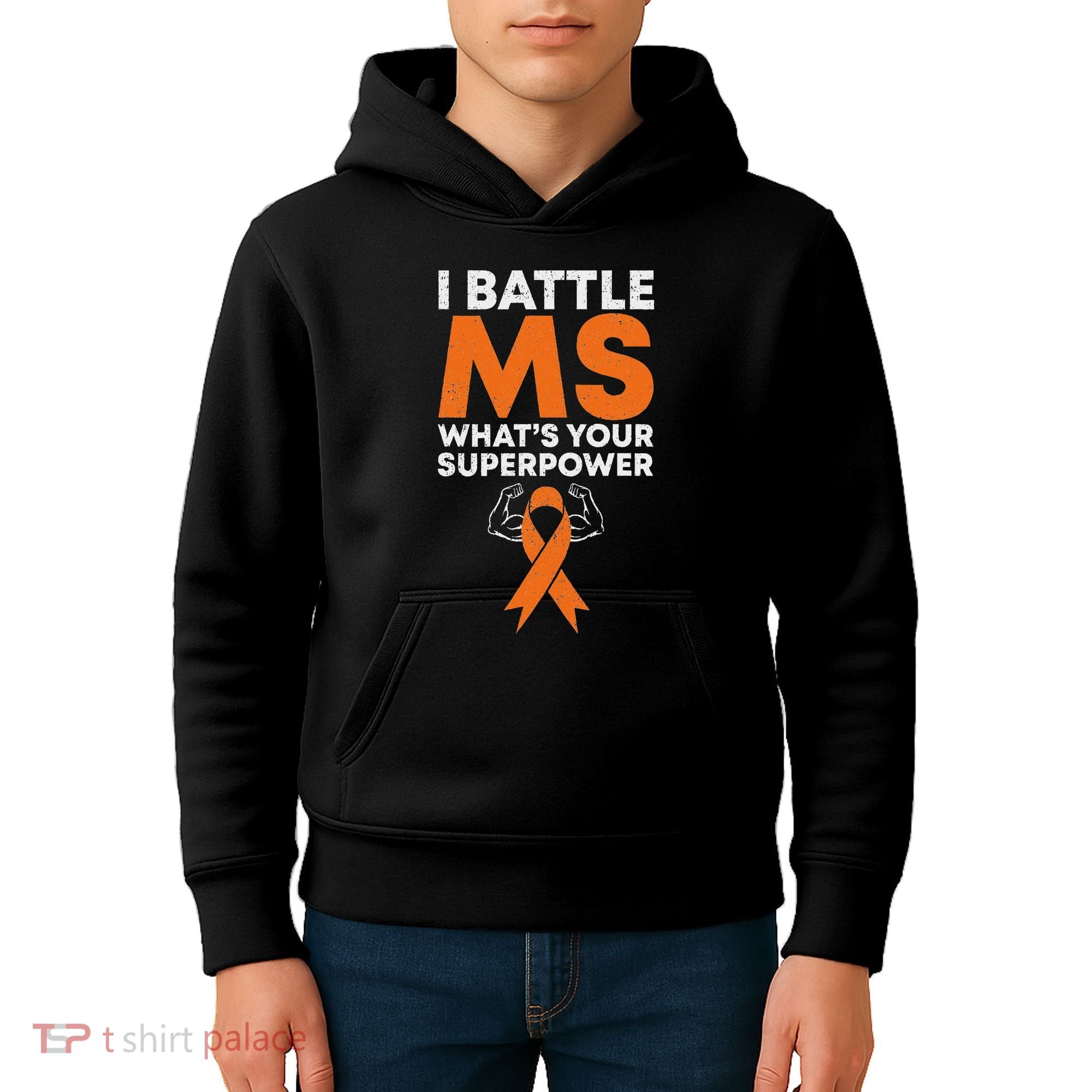 I Battle Ms WhatS Your Superpower Awareness Ribbon Kids Hoodie