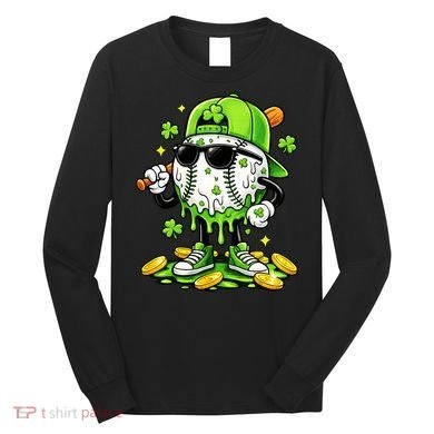 Irish Baseball Melting Drip Ice Cream St Patricks Day Long Sleeve Shirt