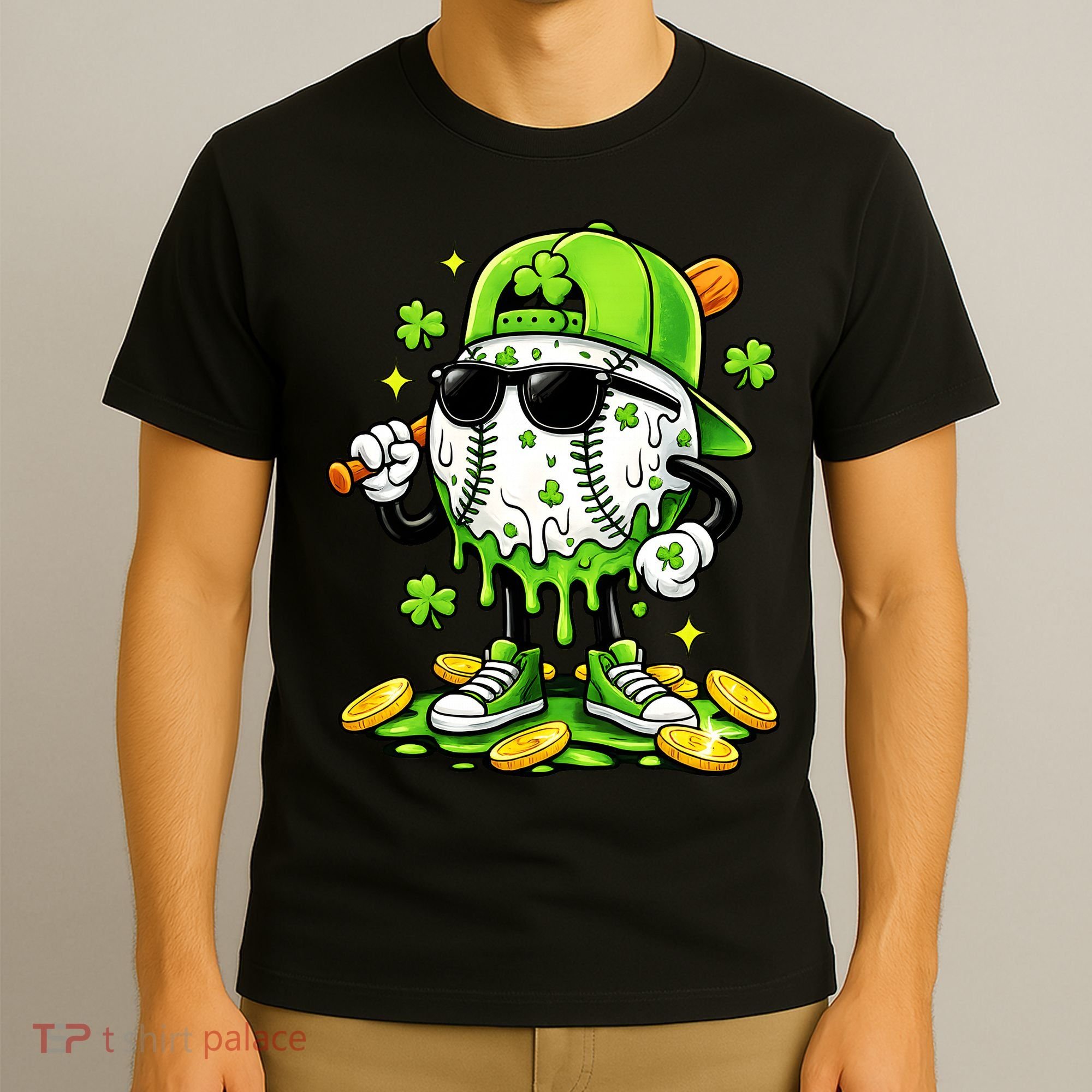 Irish Baseball Melting Drip Ice Cream St Patricks Day T-Shirt