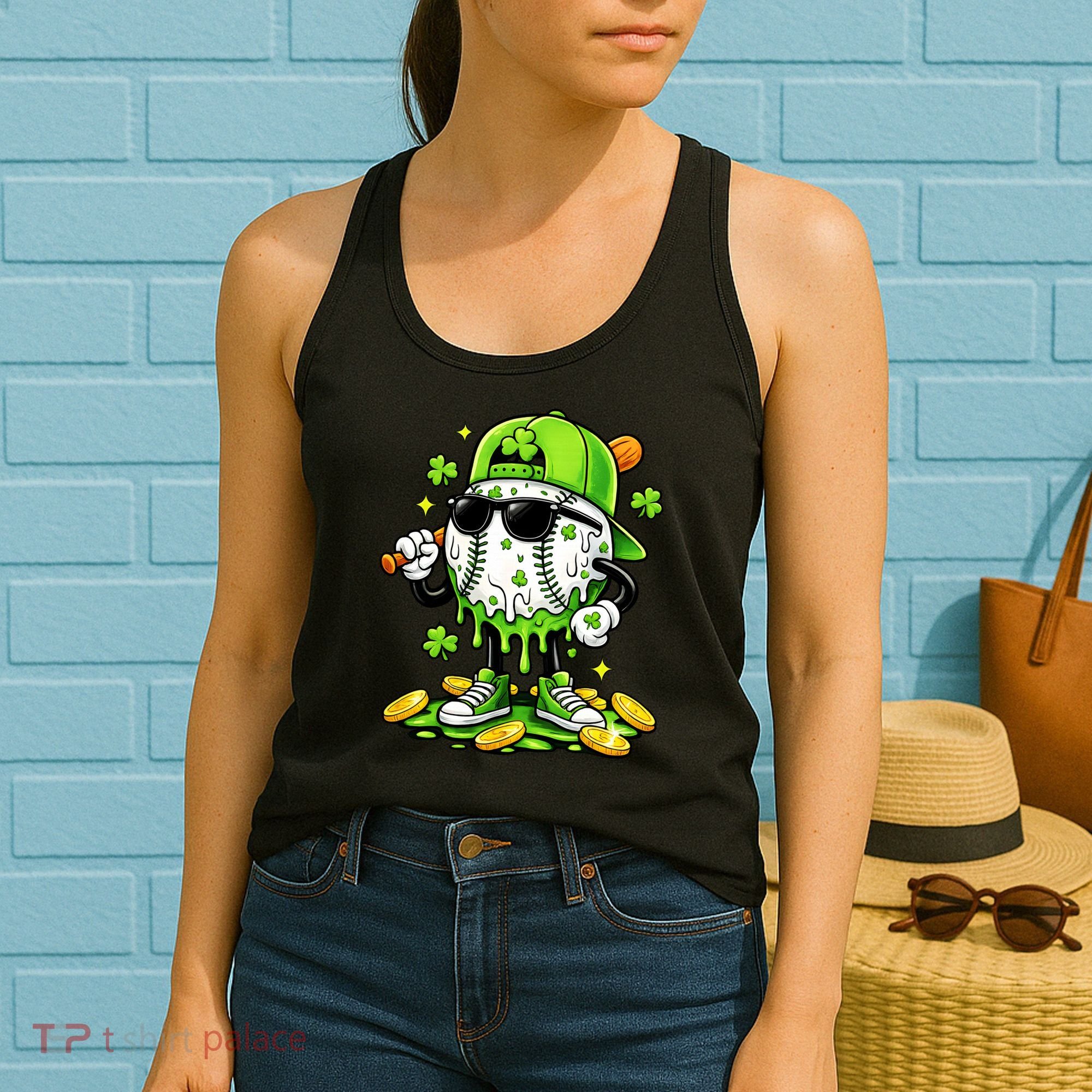 Irish Baseball Melting Drip Ice Cream St Patricks Day Women's Tank Top