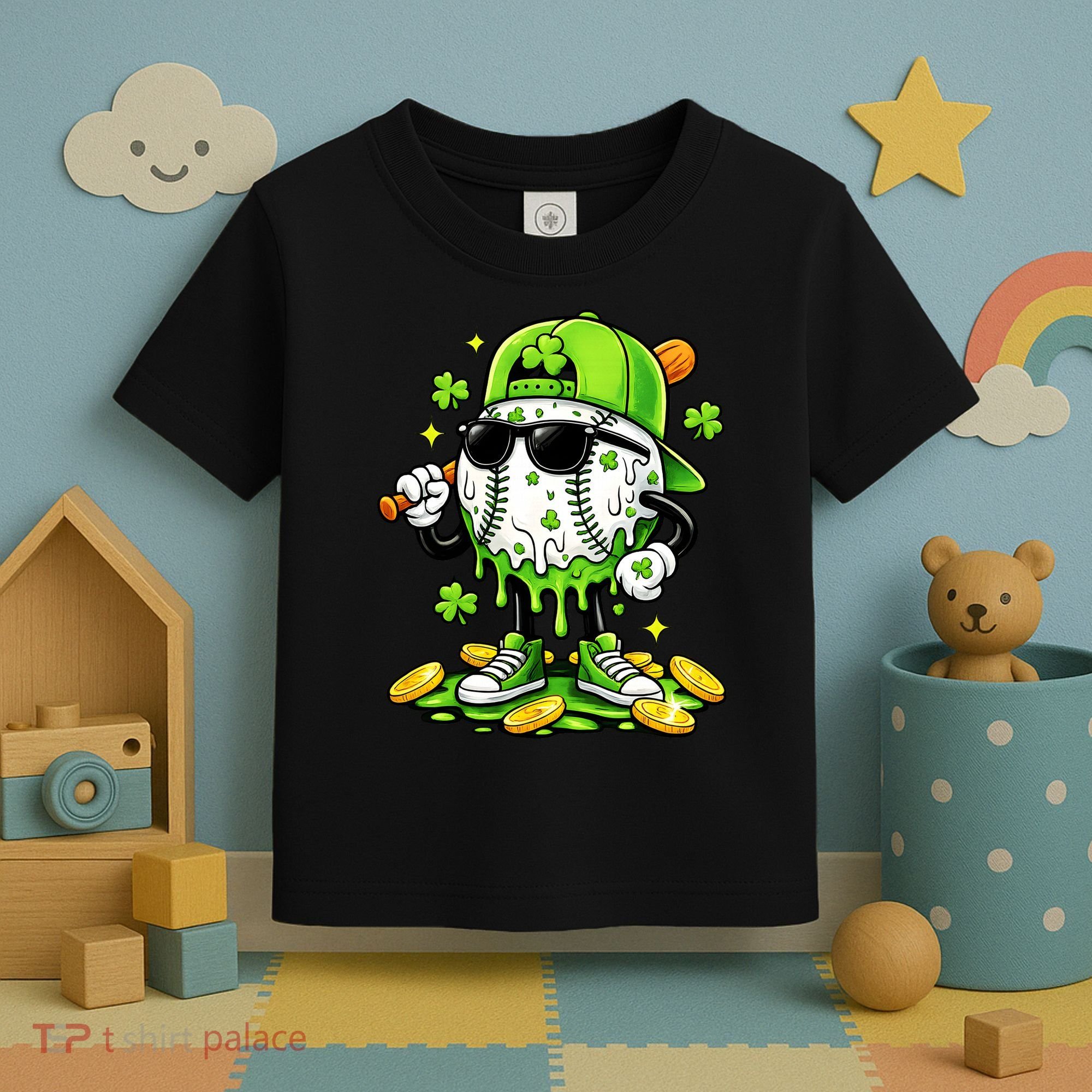 Irish Baseball Melting Drip Ice Cream St Patricks Day Toddler T-Shirt