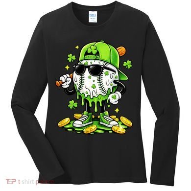 Irish Baseball Melting Drip Ice Cream St Patricks Day Women's Long Sleeve Shirt