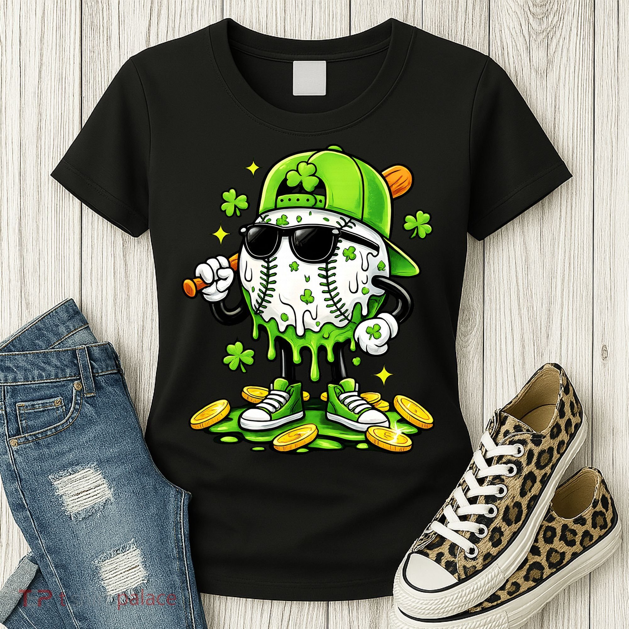 Irish Baseball Melting Drip Ice Cream St Patricks Day Women's T-Shirt
