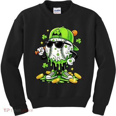 Irish Baseball Melting Drip Ice Cream St Patricks Day Kids Sweatshirt