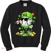 Irish Baseball Melting Drip Ice Cream St Patricks Day Kids Sweatshirt thumb 0