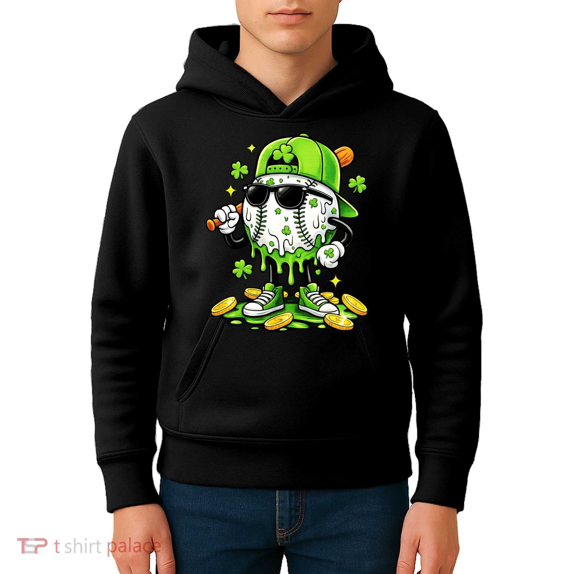 Irish Baseball Melting Drip Ice Cream St Patricks Day Kids Hoodie