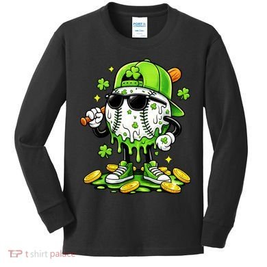 Irish Baseball Melting Drip Ice Cream St Patricks Day Kids Long Sleeve Shirt