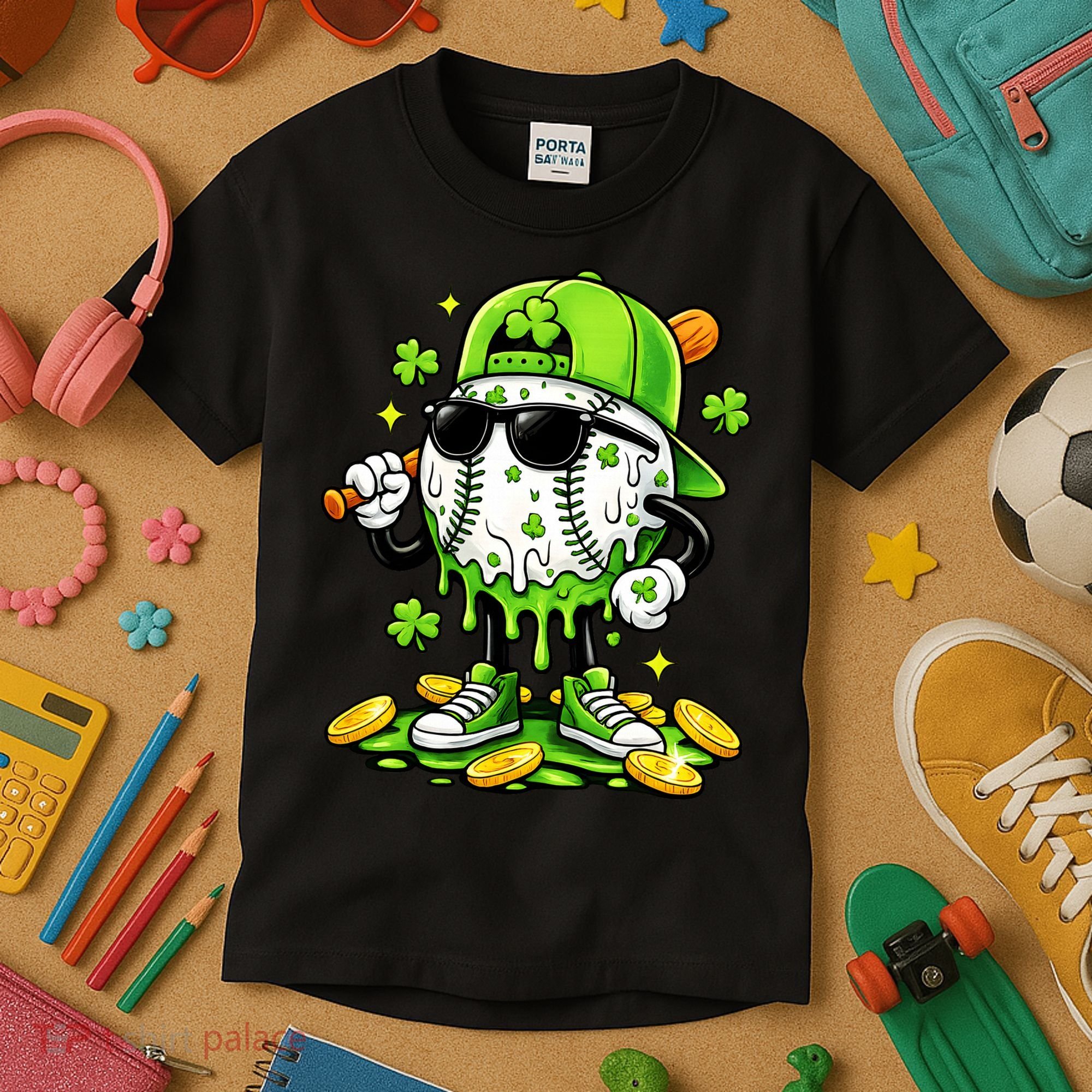 Irish Baseball Melting Drip Ice Cream St Patricks Day Kids T-Shirt