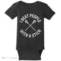 I Beat People With A Stick Funny Lacrosse Baby Bodysuit thumb 0