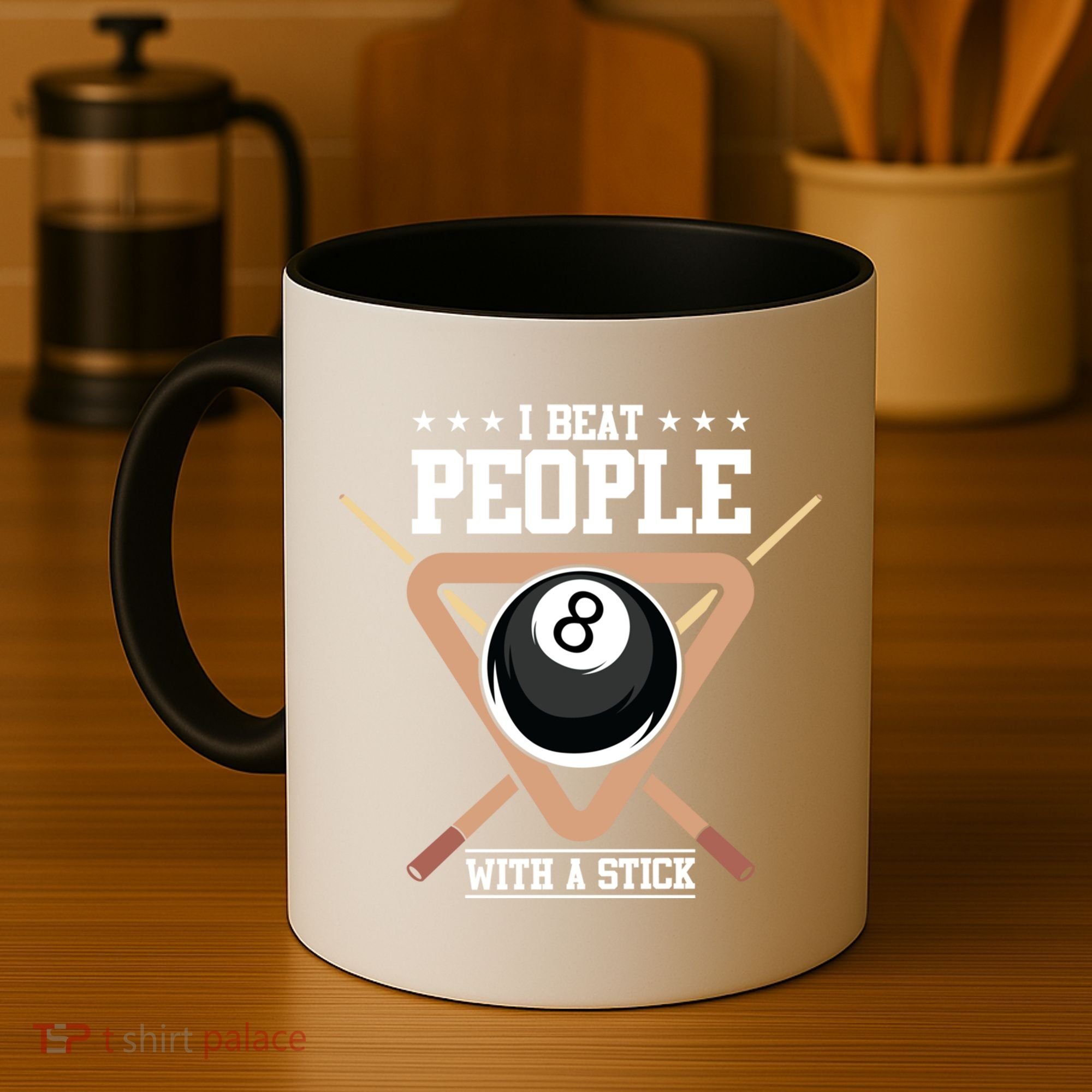 I Beat People With A Stick Eight Ball Billiards Pool Player Cool Gift Coffee Mug