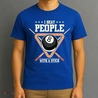 I Beat People With A Stick Eight Ball Billiards Pool Player Cool Gift T-Shirt thumb 3