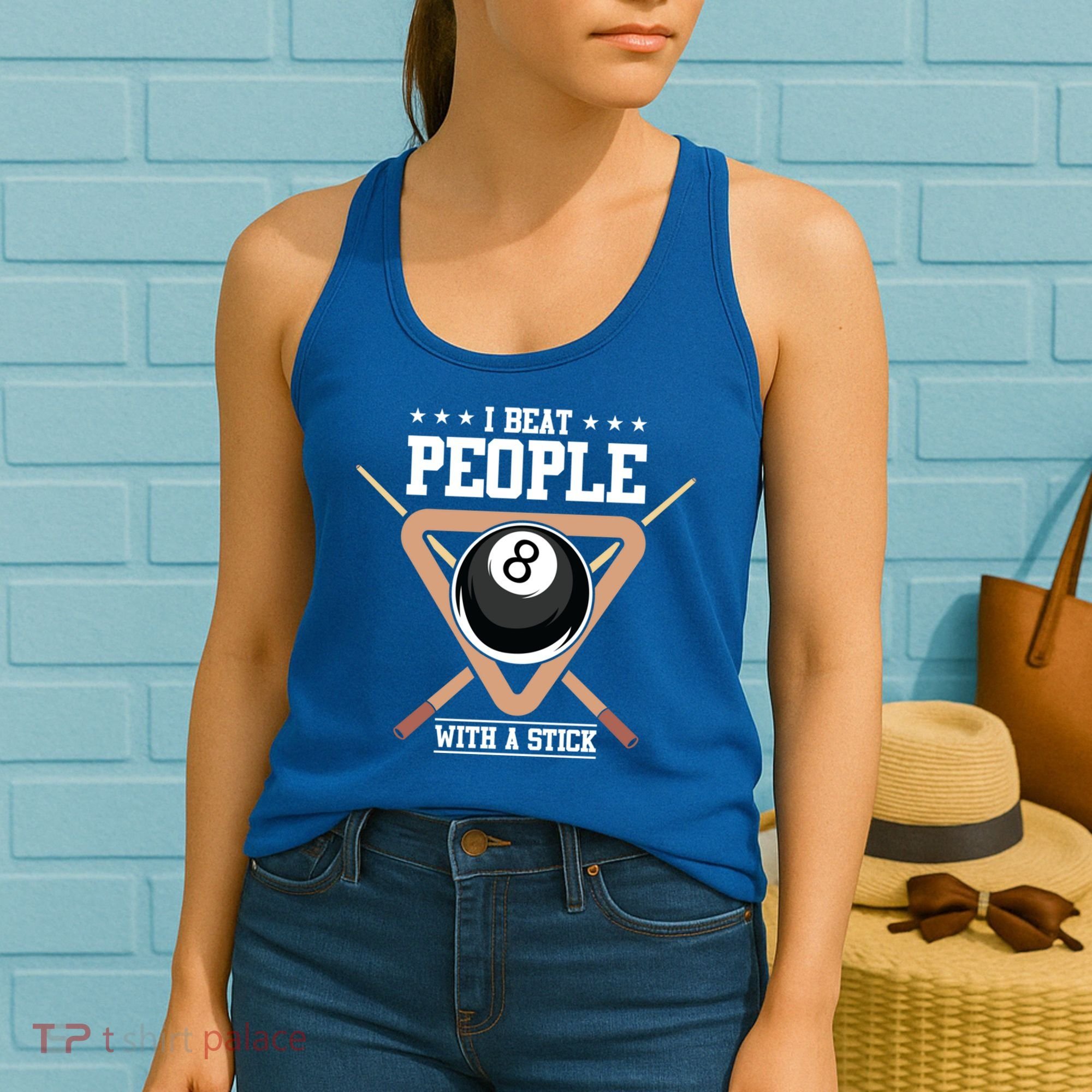 I Beat People With A Stick Eight Ball Billiards Pool Player Cool Gift Women's Tank Top