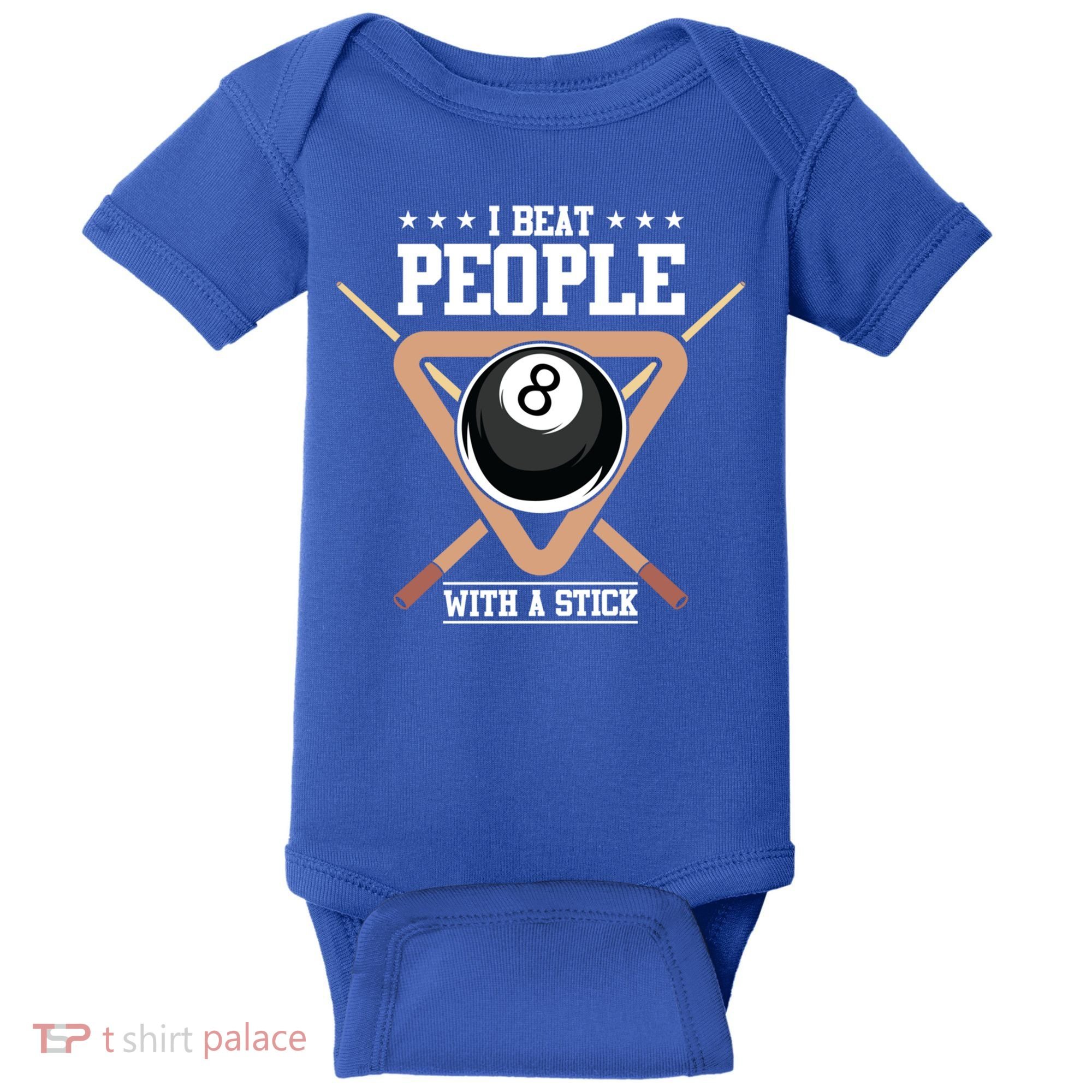 I Beat People With A Stick Eight Ball Billiards Pool Player Cool Gift Baby Bodysuit