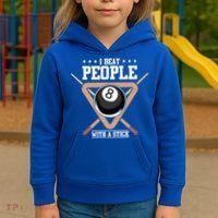 I Beat People With A Stick Eight Ball Billiards Pool Player Cool Gift Kids Hoodie thumb 3