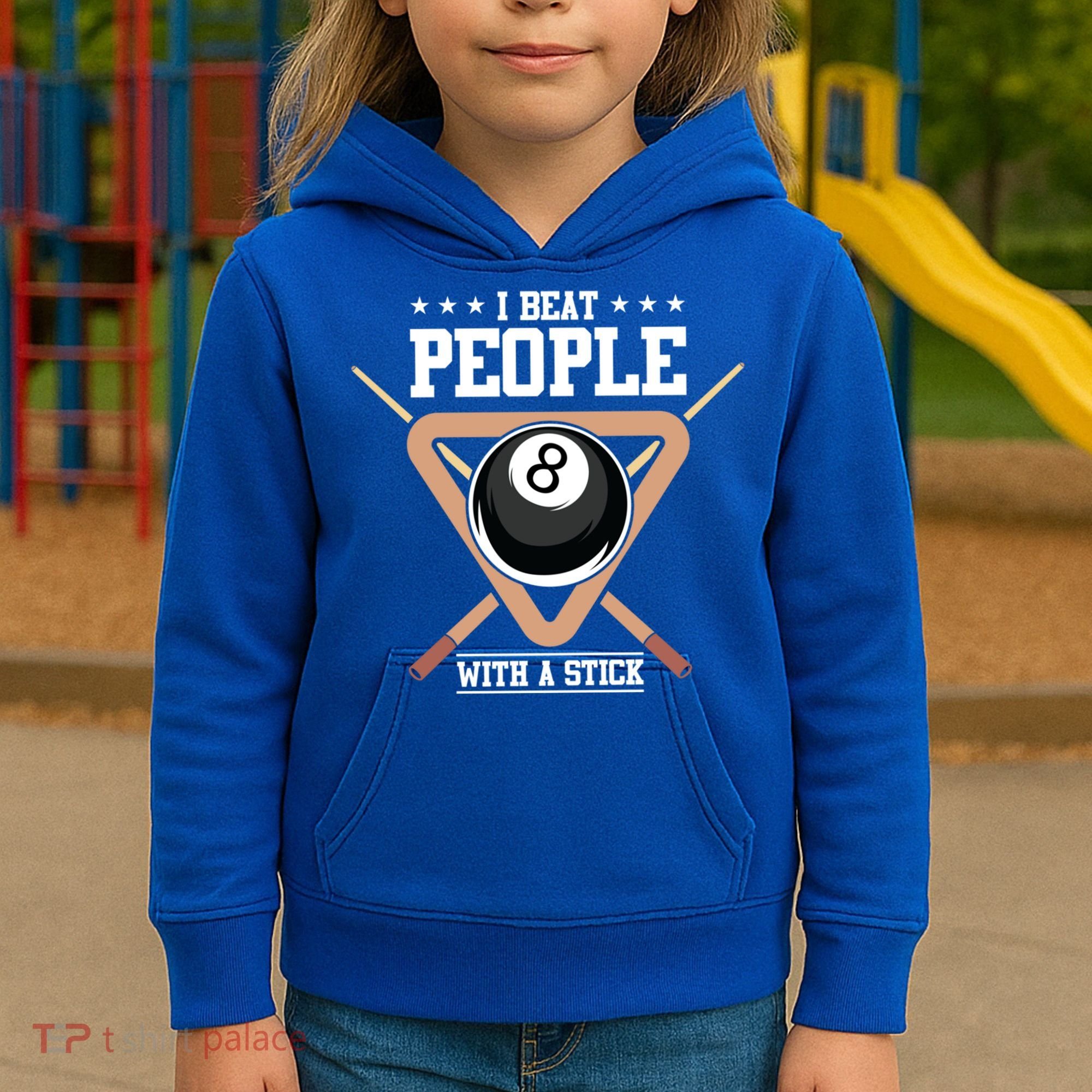 I Beat People With A Stick Eight Ball Billiards Pool Player Cool Gift Kids Hoodie