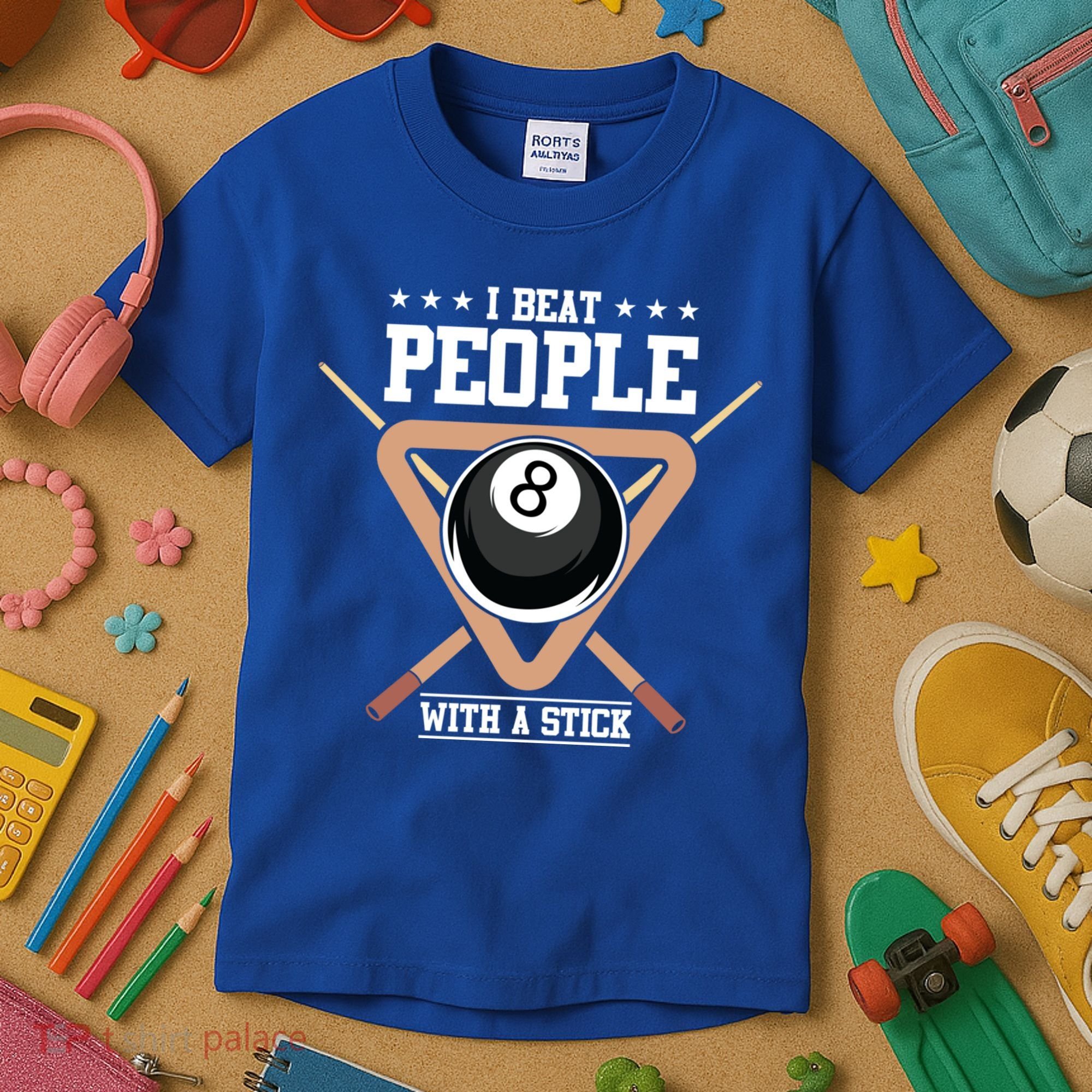 I Beat People With A Stick Eight Ball Billiards Pool Player Cool Gift Kids T-Shirt