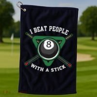I Beat People With A Stick Billiards Ball Pool Gifts Golf Towel thumb 1