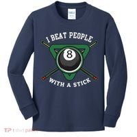 I Beat People With A Stick Billiards Ball Pool Gifts Kids Long Sleeve Shirt thumb 0