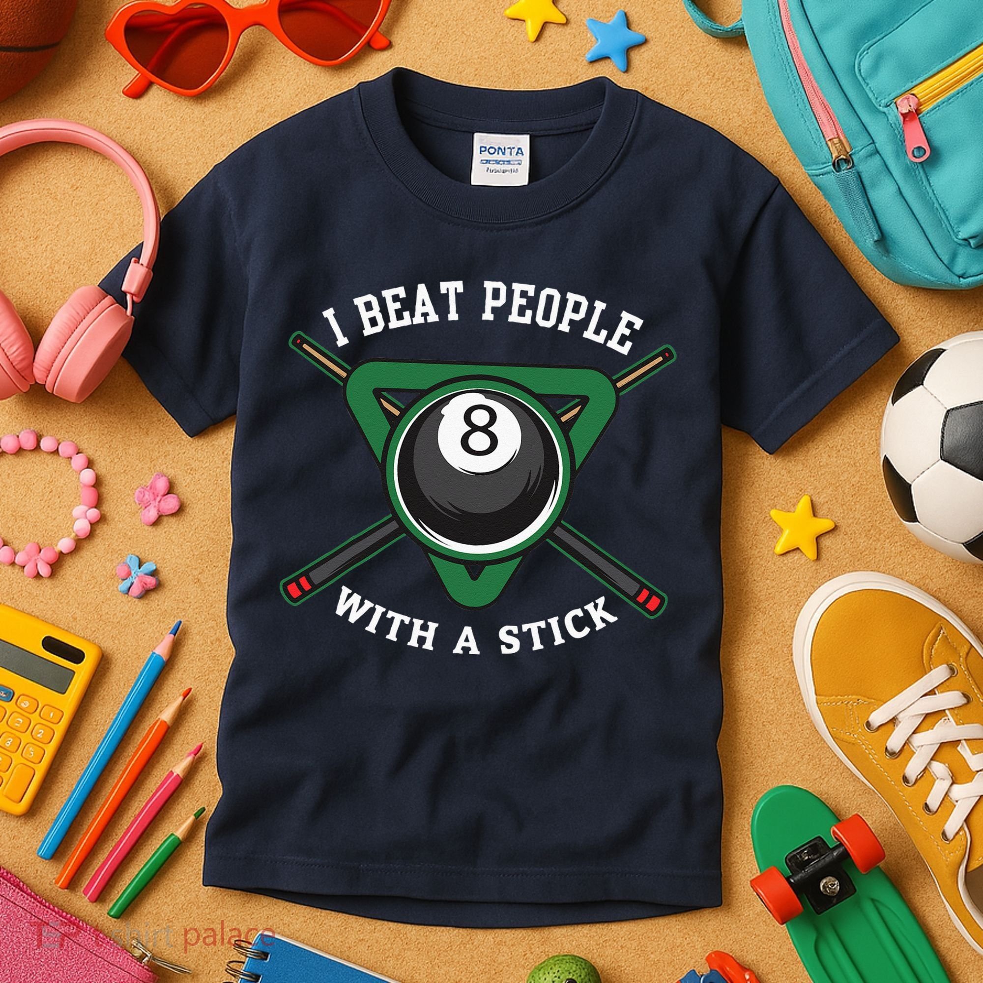 I Beat People With A Stick Billiards Ball Pool Gifts Kids T-Shirt