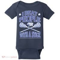 I Beat People With A Stick Lacrosse Sport Baby Bodysuit thumb 0