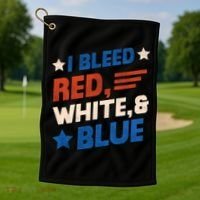 I Bleed Red White And Blue 4th Of July Golf Towel thumb 1