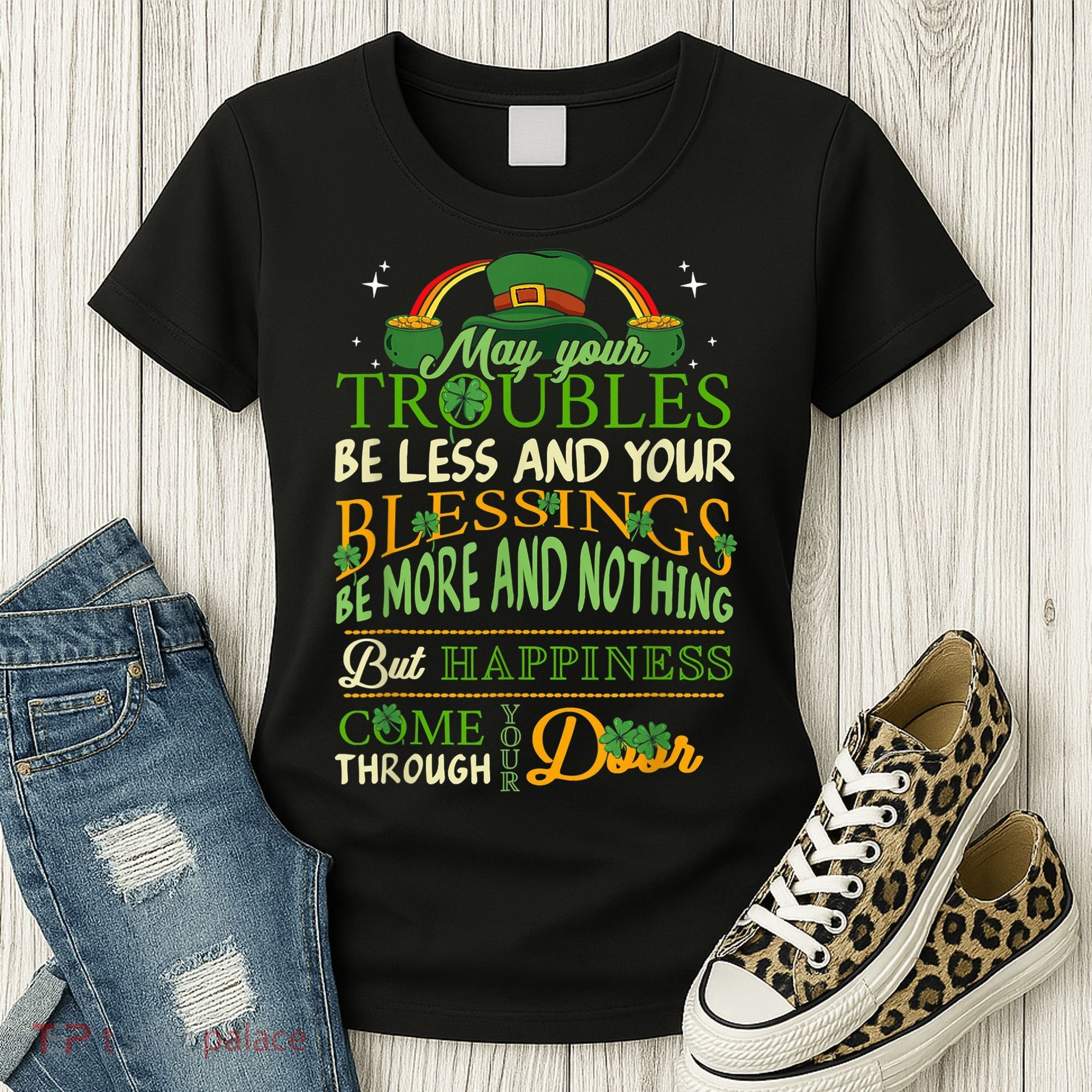 Irish Blessing St Patricks Day Leprechaun Rainbow Irish Women's T-Shirt