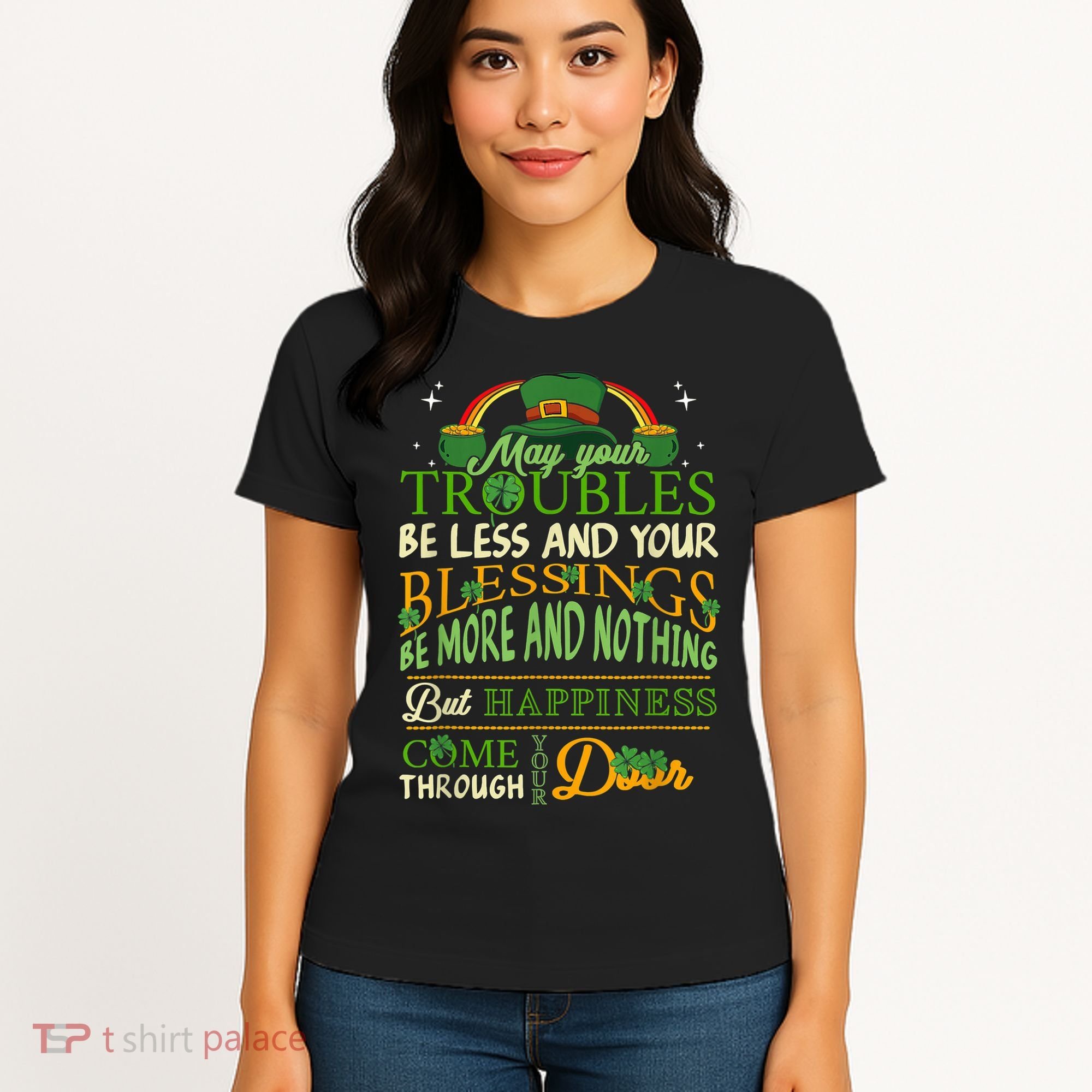 Irish Blessing St Patricks Day Leprechaun Rainbow Irish Women's T-Shirt