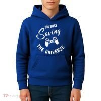 I'm Busy Saving The Universe Gamer Kids Hoodie thumb 4