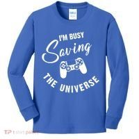 I'm Busy Saving The Universe Gamer Kids Long Sleeve Shirt thumb 0