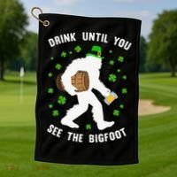 Irish Bigfoot St Patricks Day Leprechaun Sasquatch Party Golf Towel thumb 1