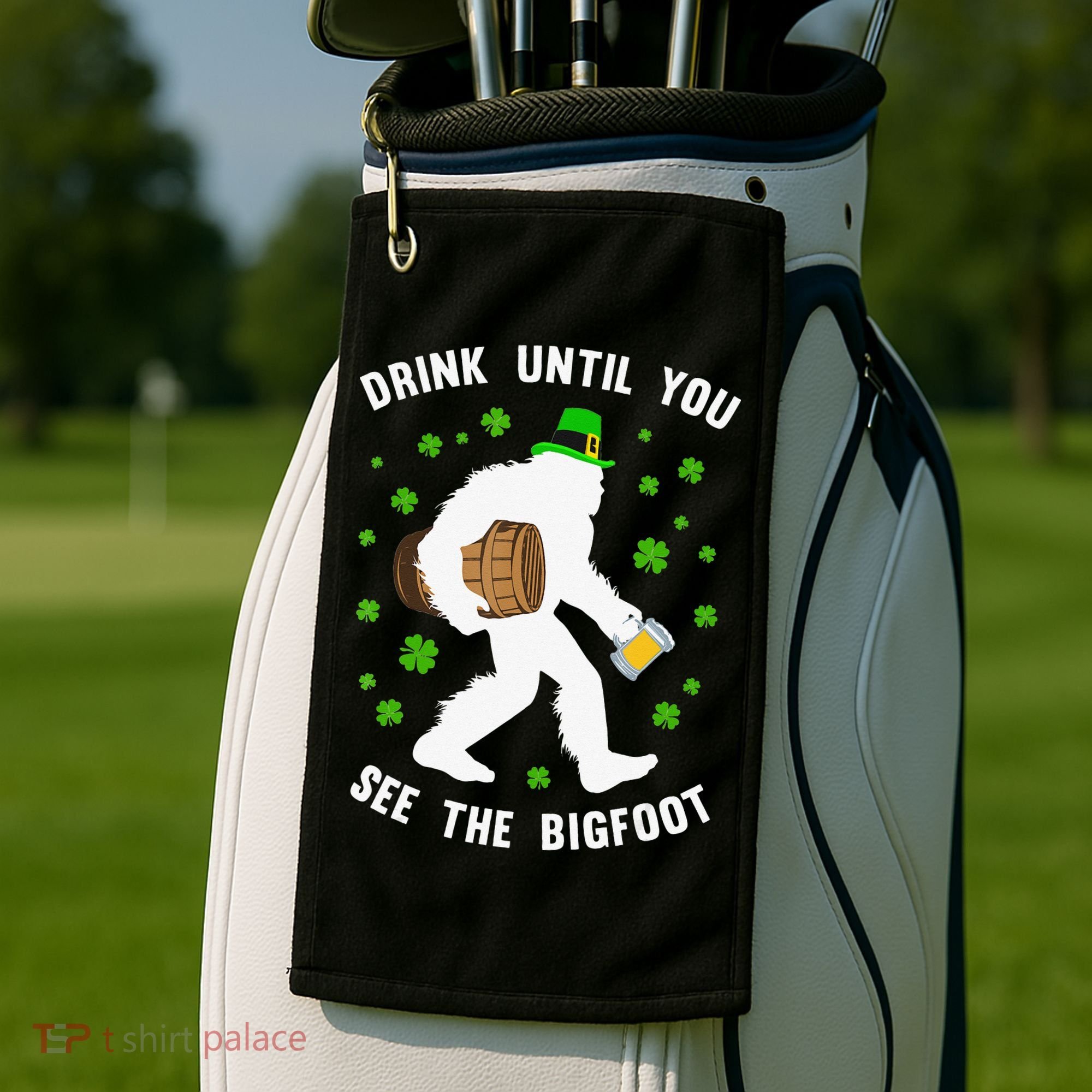 Irish Bigfoot St Patricks Day Leprechaun Sasquatch Party Golf Towel