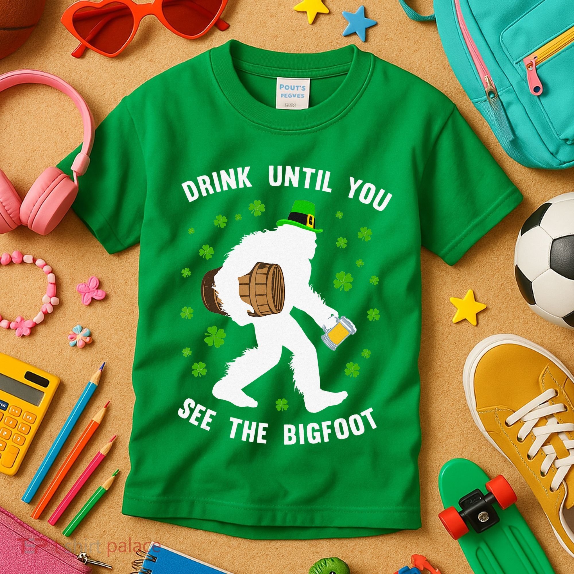 Irish Bigfoot St Patricks Day Leprechaun Sasquatch Party Kids T-Shirt